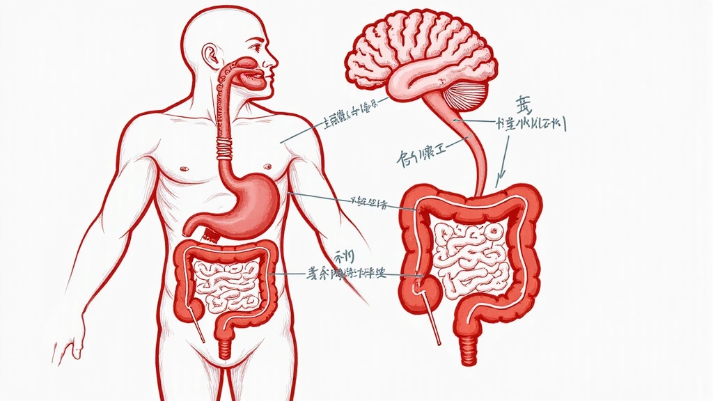An intricate illustration of the human gut and brain connected by neural pathways, symbolizing the gut-brain axis. No text, no symbols.