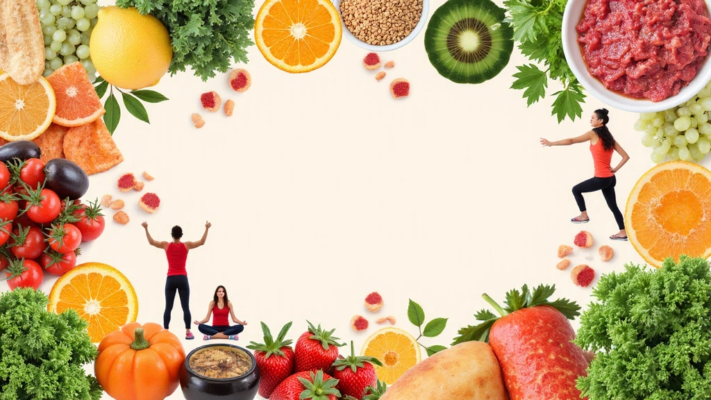 A vibrant collage representing various healthy foods, people exercising, and a balanced lifestyle, symbolizing diverse nutrition services.