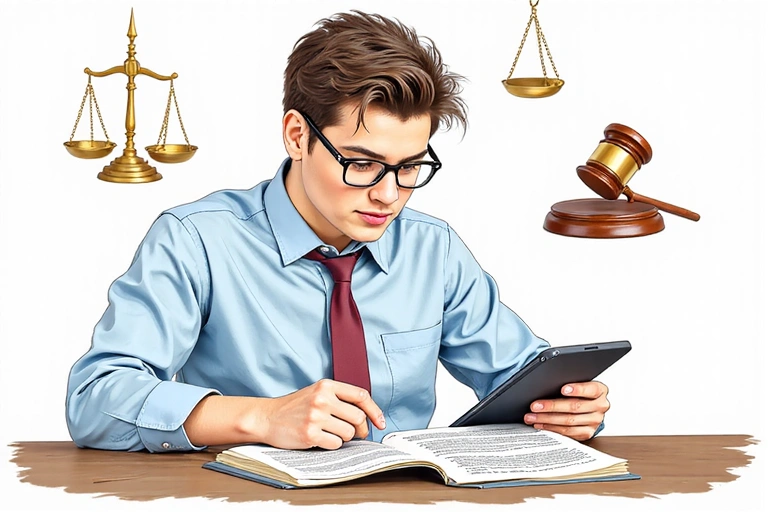 Illustration of a person reading legal documents